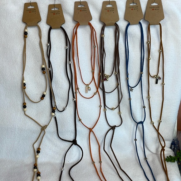 Handmade Suede Lariat Beaded Necklace-Various Colors - Picture 3 of 13